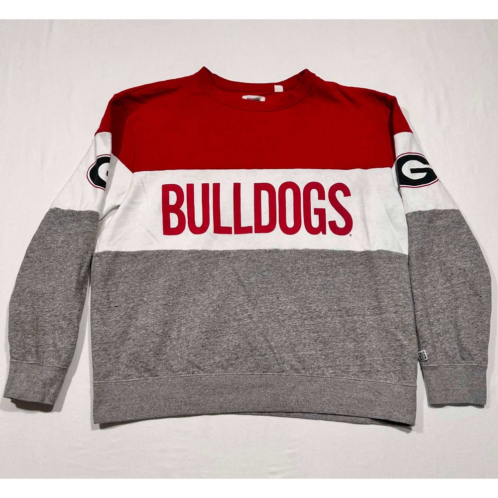 Tailgate Georgia Bulldogs Sweatshirt Red White Gray Colorblock Crewneck Mens L